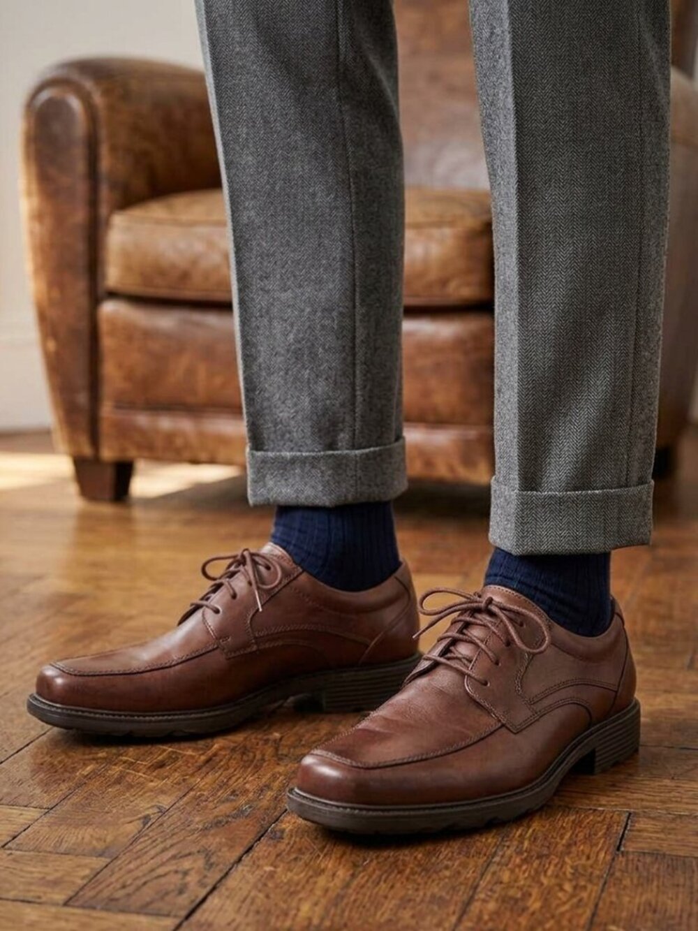 Rockport Shoes size 9.5 Oxford Lace-Up Men's Classic Brown Leather Square Toe